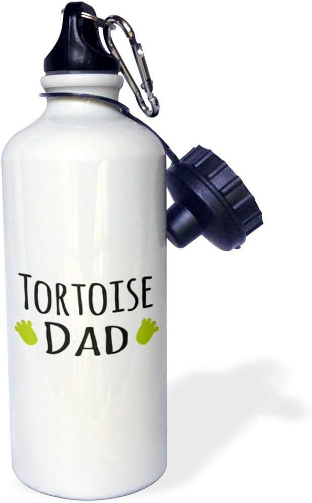 3dRose "Tortoise Dad-for shell reptile lovers enthusiasts and pet owners-Testudines-with footprints" Sports Water Bottle, 21 oz, White