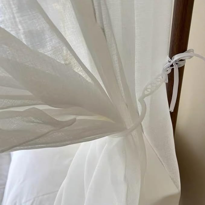 Elegant Modern Linen-Sheer Princess 4 Corner Post Mosquito Net Romantic for Girls Women Bed Curtain Canopy for Adult Wedding Bedroom Kids Rooms Decoration (Type4-White, California King)
