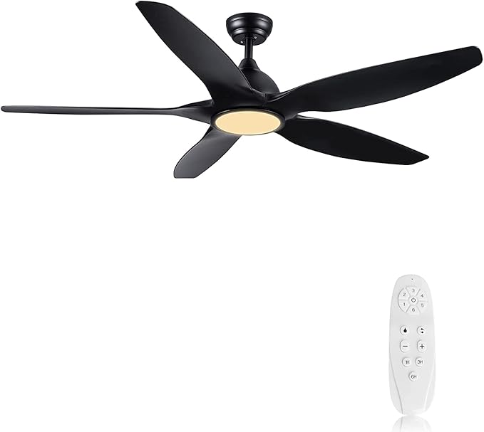 Newday 60 inch Black Ceiling Fan with Light Remote Control, Dimmable 3 CCT LED Ceiling Fans with Lights, 6 Speeds Reversible DC Motor Modern Ceiling Fan for Living Room Bedroom Indoor Outdoor