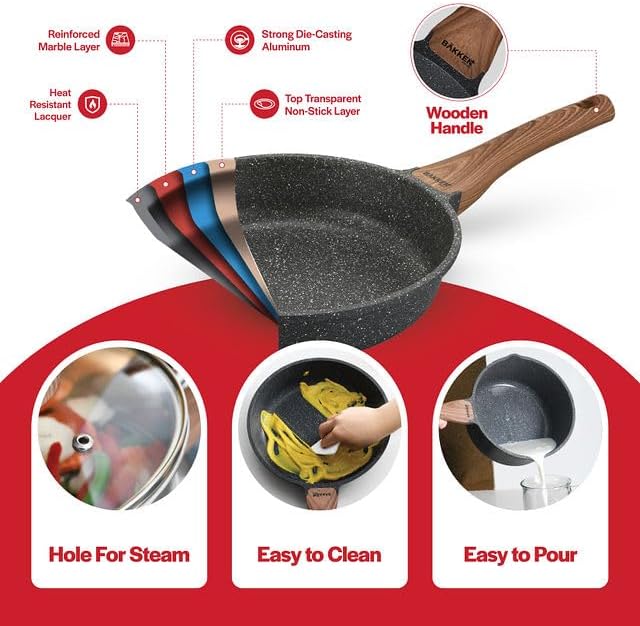 Bakken-Swiss 14-Piece Kitchen Cookware Set – Granite Non-Stick – Eco-Friendly – for All Stoves & Oven-Safe - Marble coatin