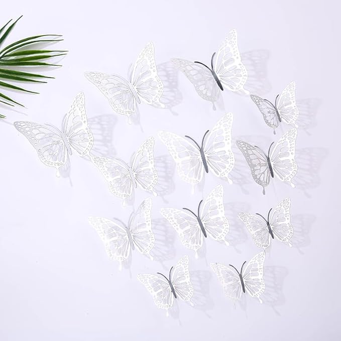 3D Butterfly Wall Decor 48 Pcs 4 Colors 3 Sizes,Gold Silver Laser Rose Butterfly Decorations for Butterfly Birthday Decorations Butterfly Party Decorations Cake Decorations,Removable Sticker