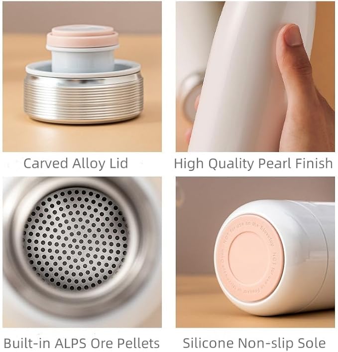 15 oz Alkaline Water Bottle | Pearl white|Creates High ph Premium Water | Keeps Drink Cold up to 24 Hours | Vacuum Insulated 316 Stainless Stee, ALPS Mineral Bottle