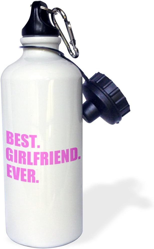 3dRose Pink Best Girlfriend Ever Text Anniversary Valentines Day Gift for Her Sports Water Bottle, 21 oz, Multicolor