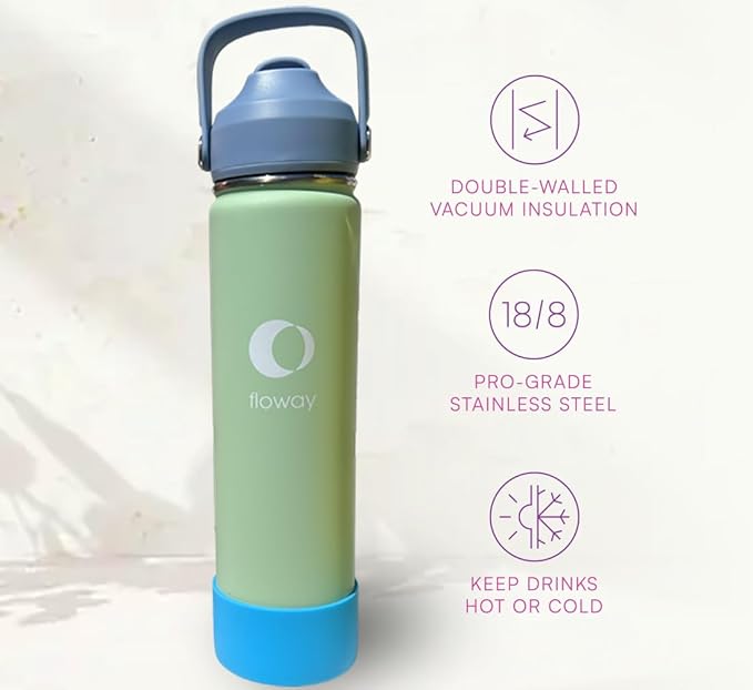 24oz Stainless Steel Vacuum Insulated Water Bottle with Straw Lid and Cleaning Brush, BPA Free, Leakproof, Temp Control, for Hot and Cold Drinks (Cool Mint, 24oz)