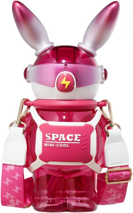 37 Oz Rabbit Water Bottle With Straw, Cool Lightning Space Rabbits Cup, Portable Outdoor Water Bottle, Suitable For Adults And Children Fitness Sports (Pink)