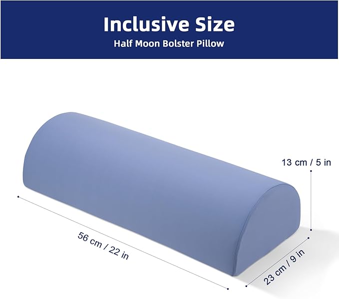 Half Moon Bolster Pillow - Memory Foam Bolster Pillow for Legs, Knee, Foot, and Neck - Leg Pillow for Back Sleeping - Knee Bolster for Sleeping with Cooling Pillowcase (Misty Blue)