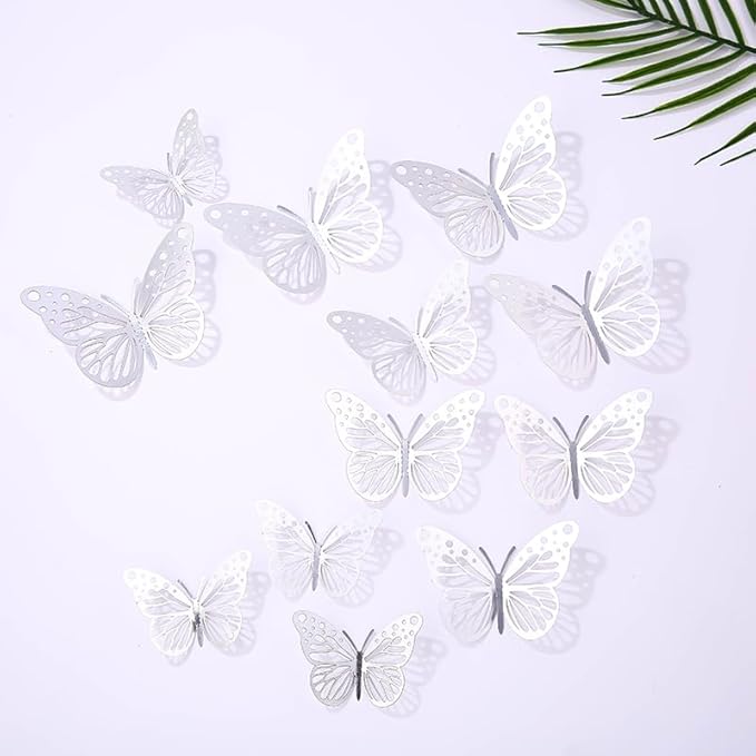 3D Butterfly Wall Decor 48 Pcs 4 Styles 4 Colors 3 Sizes,Gold Silver Laser Rose Butterfly Decorations for Butterfly Birthday Decorations Butterfly Party Decorations Cake Decorations,Removable Sticker