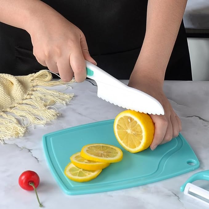 Cooking Set for Kids, Real Cooking Kids Baking Set with Organizer Carrying Case for Girls, Kitchen Tools Kids Knife Set for Boys, Kid, Toddler, Gift, Toys-Blue