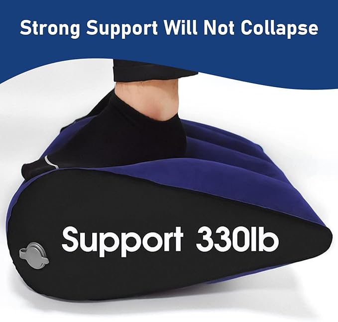 Inflatable Wedge Pillow - Leg Pillow for Sleeping, Leg Elevation Pillow, Improves Circulation and Reduces Swelling, Suitable for Travel, Sleep, Pregnancy, Surgery and Injuries Recovery, Blue