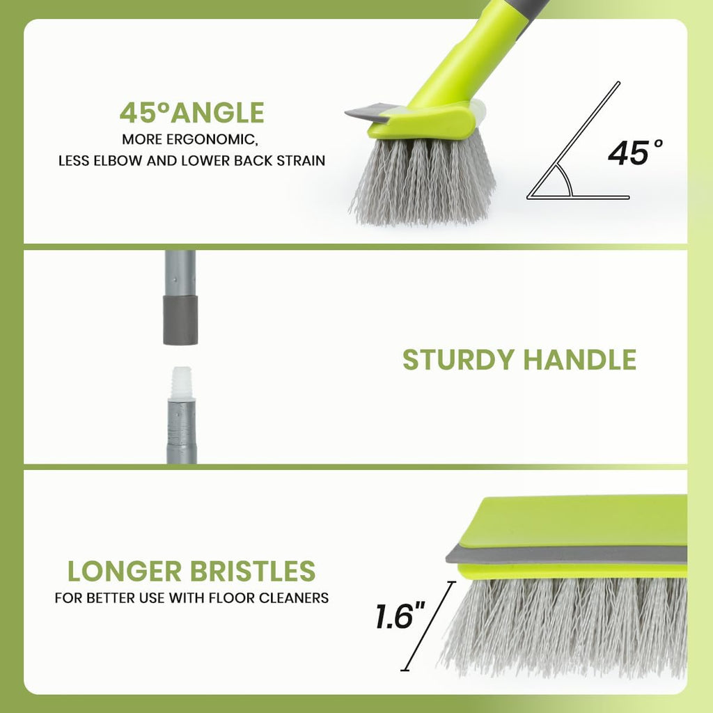 Floor Scrub Brush 2 in 1 Scrape and Stiff Bristle Deck Brush for Cleaning Concrete, Patio, Garage, Kitchen, Carpet and Bathroom 57" Long Handle
