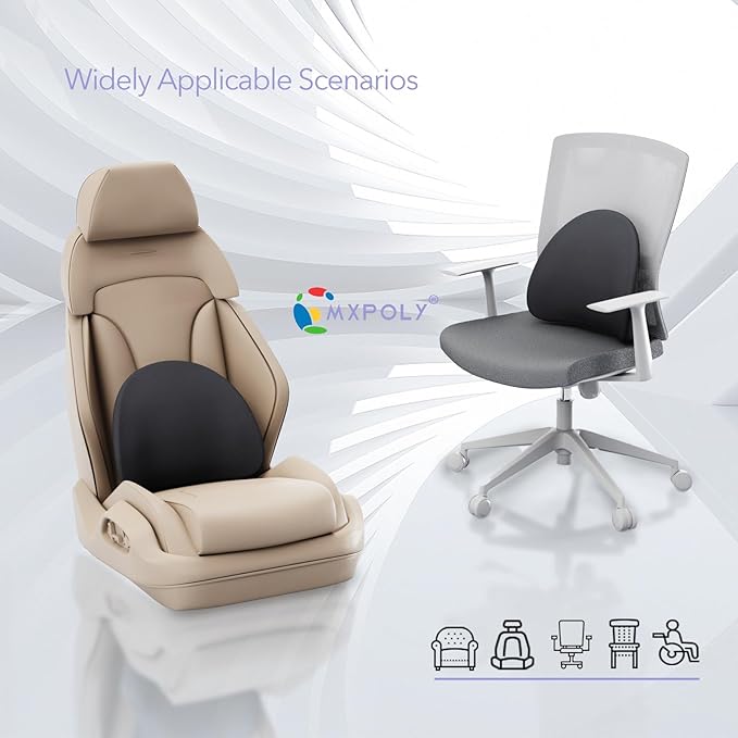 Lumbar Support Pillow for Office Chair - Ergonomic Memory Foam Back Support for Office Chair, Office Chair Back Support Cushion for Back Pain, Ideal Back Support Pillow for Car & Office, Black