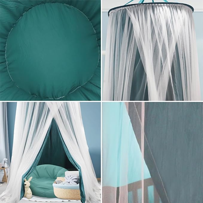 40"x 106" Bed Canopy for Girls & Adults, Double Layer Princess Round Dome Bed Curtain Canopy Drapes, Dreamy Mosquito Net Reading Nook, Bedroom Decoration (Dark Teal)