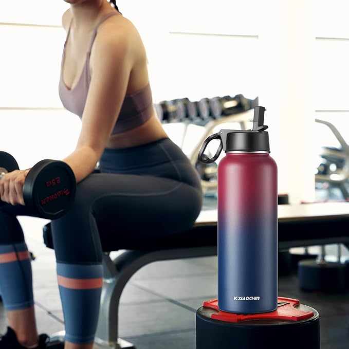 32 oz Insulated Water Bottle with Paracord Handles & Strap, 2 Lids(Straw Lid&Spout Lid), Stainless Steel Reusable Wide Mouth Metal Water Bottle With Straw, Double Walled, Thermo Mug(Dark Rainbow)