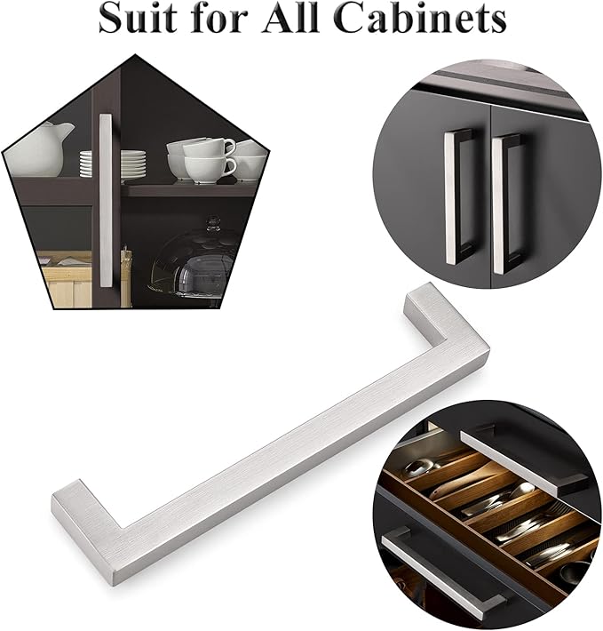 Probrico 10 Pack Kitchen Furniture Hardware Cupboard Drawer Door Cabinet Pulls and Knobs Stainless Steel T Bar Modern Contempory Style, 6-3/10" Hole Centers