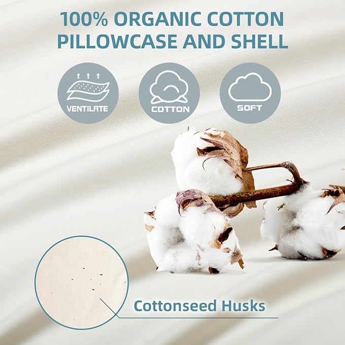 USlixury Buckwheat Pillow with Organic Pillowcase - Adjustable Buckwheat Hull Pillow, Buckwheat Pillows for Sleeping with Firm Support, Buckwheat Neck Pillow for Side Back Sleepers, 15"x19", Beige