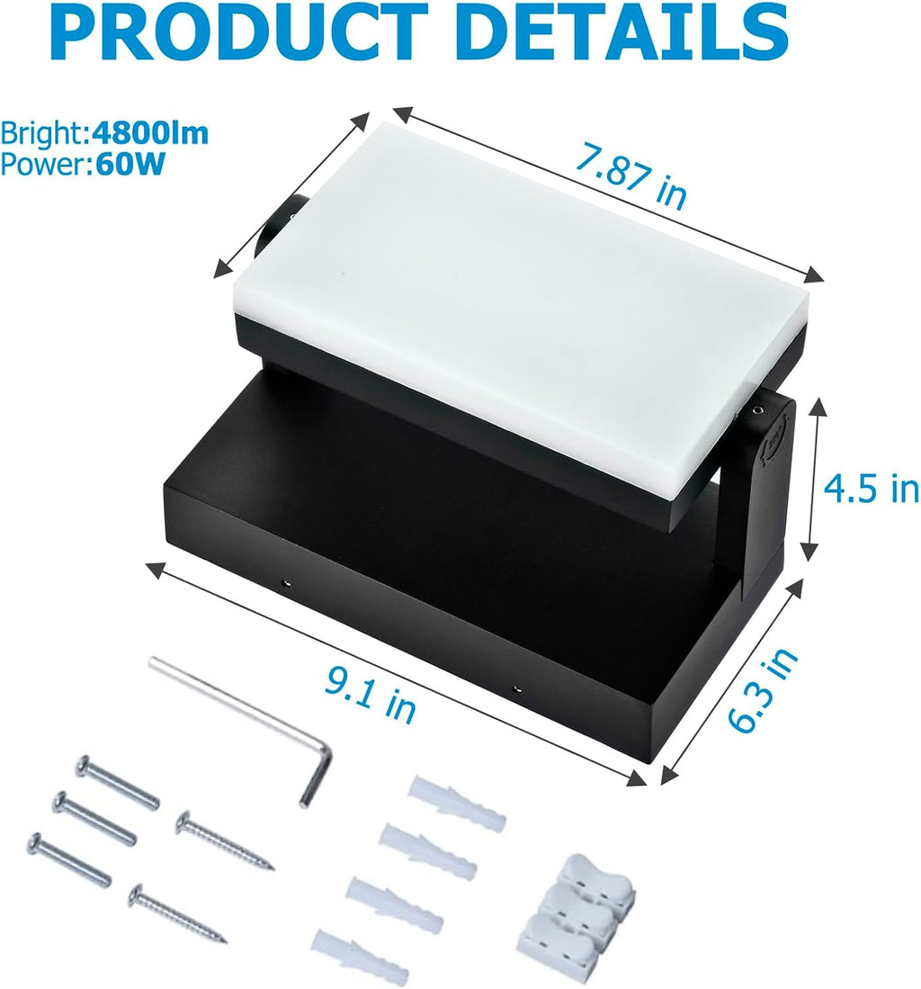 3CCT LED Outdoor Wall Lights, 4800LM, 360° Adjustable, 3 Color Modes, IP66 Waterproof, Security Wall Pack Flood Lights for Garage, Porch, Patio, Black