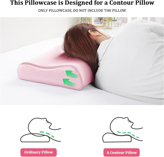 HOMBYS Satin Pillow Case for Contoured Support Pillow (DO NOT Include Pillow) -Zippered Pillow Cover for Neck Pillow for Cervical 1 Pack-Silky, Smooth and Breathable, Queen Size