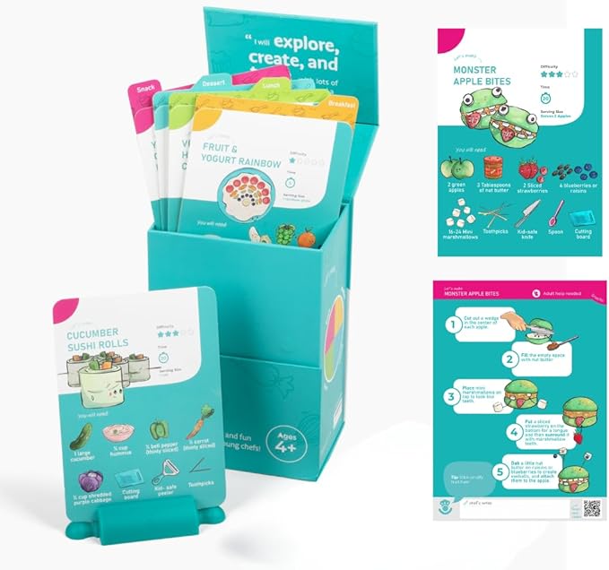 My First Recipe Box for Kids: Montessori-Inspired, Easy-to-Follow Recipes with Visual Guides. Cookbook for Kids Ages 4+ with Storage Box and Recipe Stand.