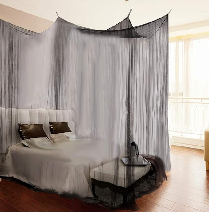Mosquito Net Bed Canopy,4 Corner Post Curtains Bed Canopy Elegant Mosquito Net Set,Screen Netting Canopy Curtains,4 Corner Post Bed Canopy Mosquito Net Full Queen King Size Bedding(Black)
