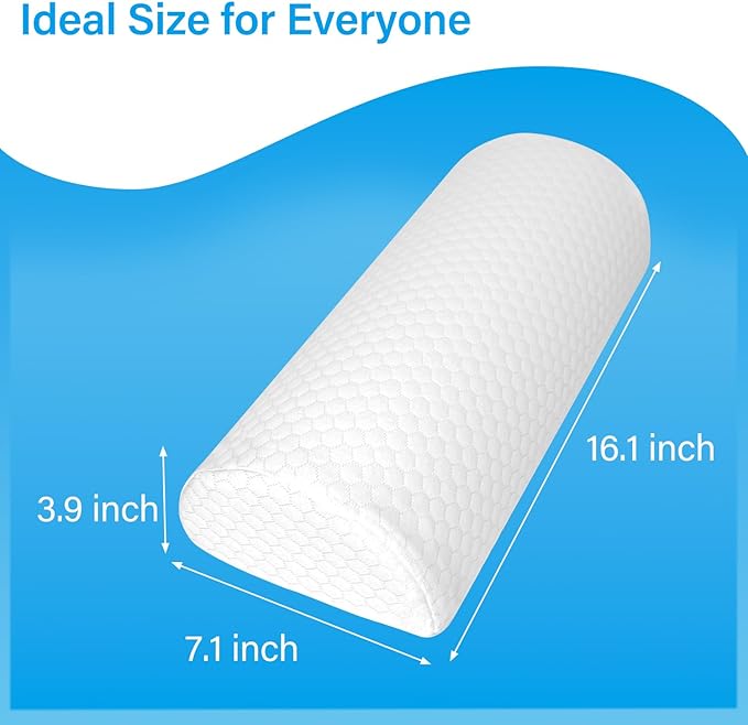 Half Moon Bolster Pillow for Legs, Knees, Lower Back and Head, Lumbar Support Pillow for Bed,Knee Pillow For Side Sleepers,Sleeping | Semi Roll for Ankle and Foot Comfort - Machine Washable Cover