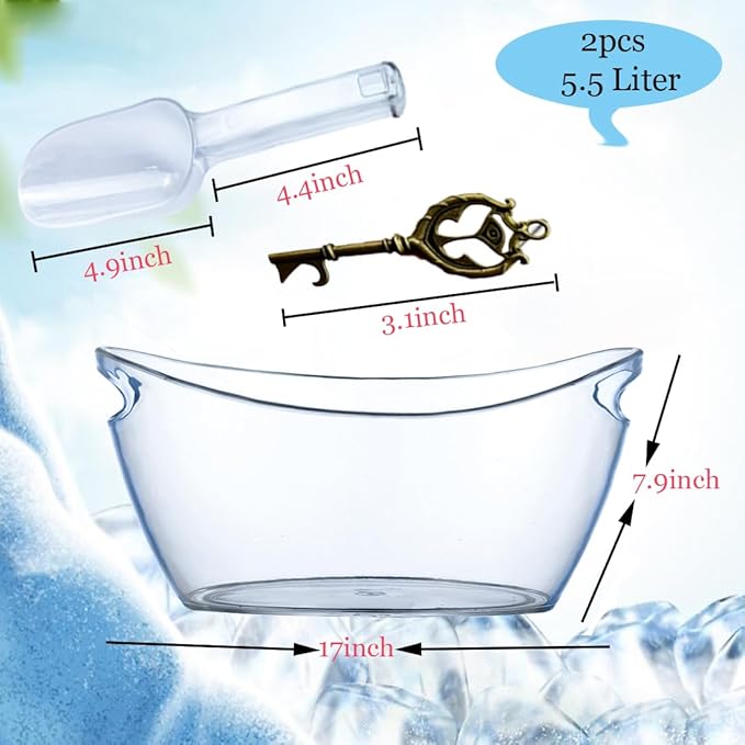 2 PCS Ice Bucket,Acrylic Ice Buckets for Parties,5.5L Extra Large Clear Champagne Beer Tub Mimosa Bar Supplies Kit Wine Beverage Bucket with Corkscrew&Scoop for Wine Cocktail Bar(Clear)