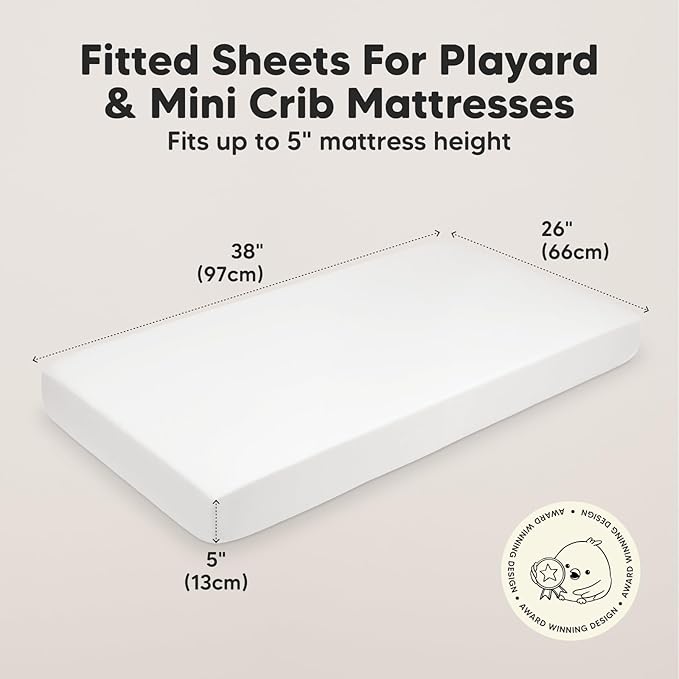 2-Pack Mini Crib Sheets Fitted, Pack and Play Sheets - Organic Cotton Pack N Play Sheets for Pack and Play Mattress, Playard Baby Crib Sheets, Jersey Crib Sheets Neutral for Boys,Girls (Soft White)