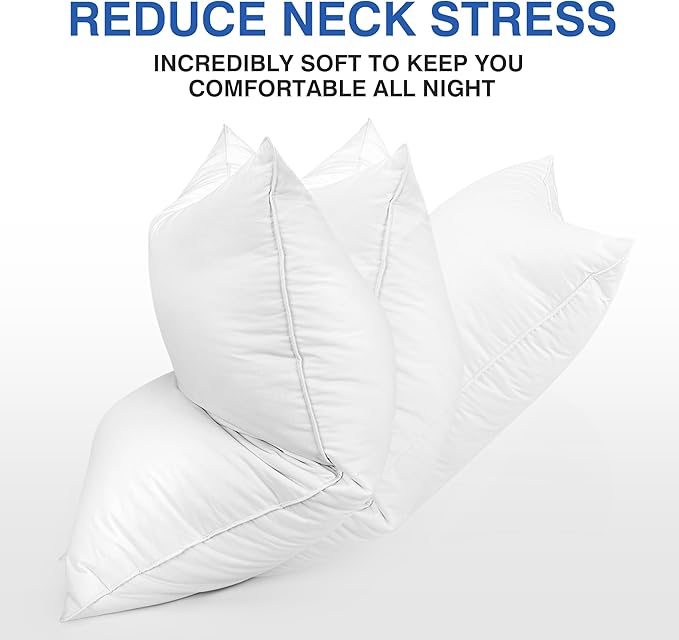 Goose Feather Bed Pillow for Sleeping - Hotel Down Pillows Queen Size Set of 1, Soft 600 Thread Count Cotton Cover, Fluffy Support Surround Fill Polyester for Back, Stomach, Side Sleepers