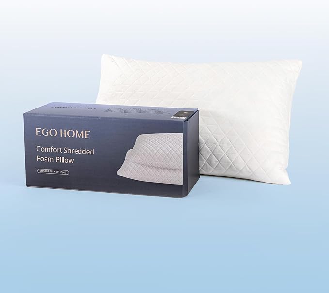 Shredded Memory Foam Pillows, Bed Pillows for Sleeping, Medium Standard/Queen Size Pillow for Side Back Stomach Sleepers, Neck Support Pillow with Washable Removable Cover (1 Pack)