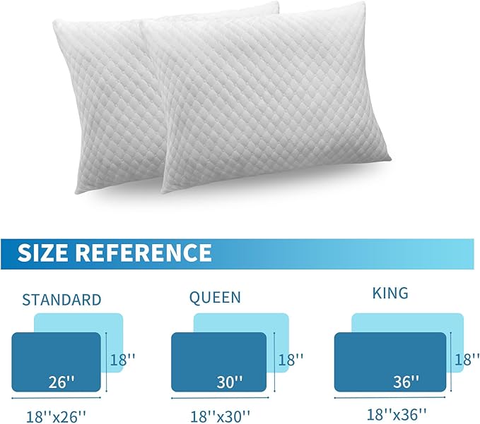 Shredded Memory Foam Pillows, Bed Pillows King Size Set of 2, Cooling Pillows for Sleeping, Adjustable Firm Pillows for Side Back and Stomach Sleepers, Bed Pillows with Washable Removable Cover