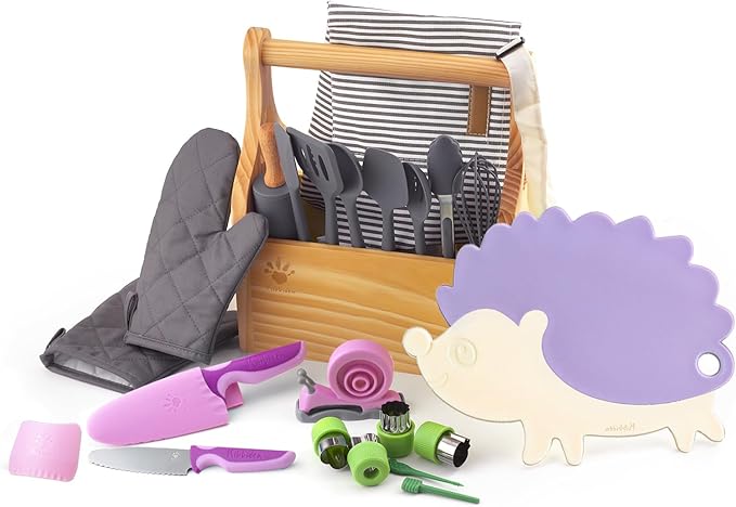 Kids Cooking and Baking Sets Real 23PCS, Toddler Chef Knife Set with Cutting Board and Peeler, BPA-free, Food Grade Child Safe Kitchen Tool for Meal Prep (Purple)