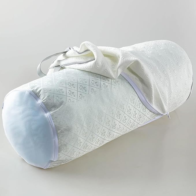 Kingnex 24x8 Adjustable Roll Bolster Pillow Under Knees for Back Sleepers to Relief Lower Back Pain Between Legs for Sleeping on Side Shredded Memory Foam Cylinder