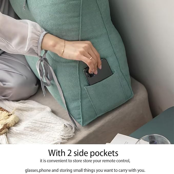 Triangular Headboard Pillow Wedge Pillow for Headboard Gap Headboard Pillow Twin Daybed Pillows Backrest Pillow with Side Pockets