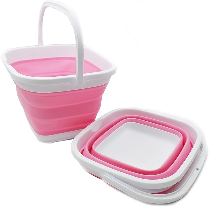 SAMMART 10L (2.6 gallon) Collapsible Rectangular Handy Bucket (White/Pink (Set of 2))