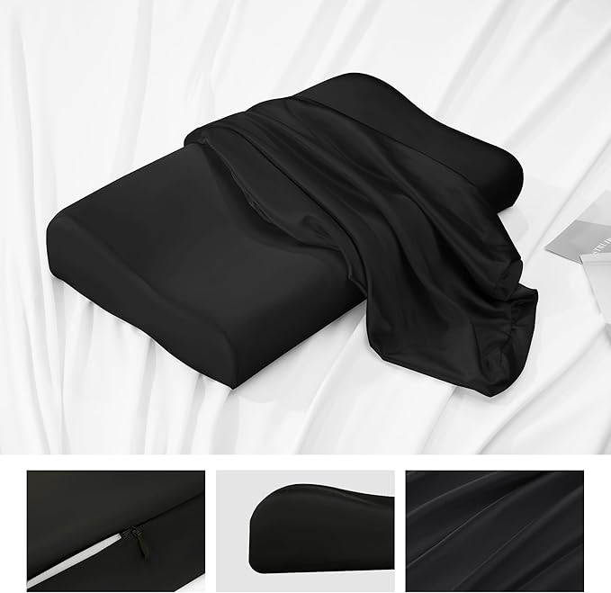 HOMBYS Satin Pillow Case for Contoured Support Pillow (DO NOT Include Pillow) -Zippered Pillow Cover for Neck Pillow for Cervical 1 Pack-Silky, Smooth and Breathable, Standard