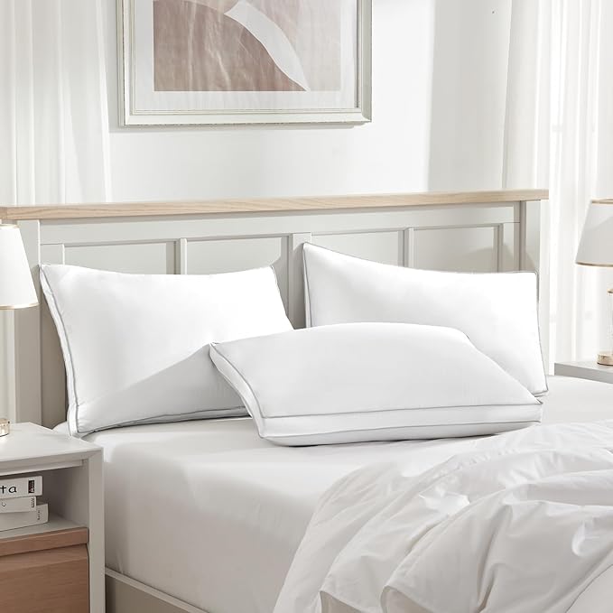 Globon Luxury Feather Down Pillow Standard Queen Size,Firm Gusseted Bed Pillows for Sleeping, Hotel Collection Fluffy Pillow, 18"X26", Pack of 1