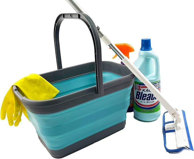 SAMMART 12L (3.1 Gallon) Collapsible Rectangular Handy Bucket/Multiuse Foldable Water Pail for Camping, Fishing (Grey/Crystal Blue)