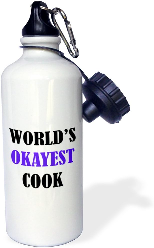 3dRose "WORLDS OKAYEST COOK" Sports Water Bottle, 21 oz, White