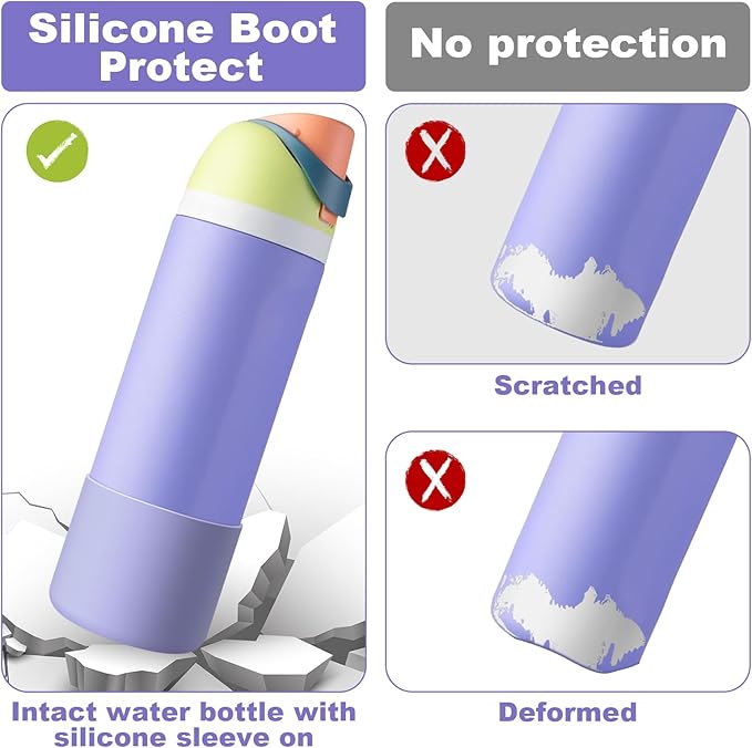 2PCS Silicone Water Bottle Boot for Owala 24oz 32oz 40oz, Anti-Slip Protective Sleeve Bottom Bumper Protector for FreeSip, Twist, and Flip Stainless Steel Water Bottles