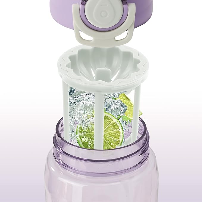 28oz Water Bottle with Fruit Infuser Strainer, BPA-Free Sports Water Bottle, One-Click Clear Water Bottle with Safety Lock for Office, Gym, Outdoors, Purple