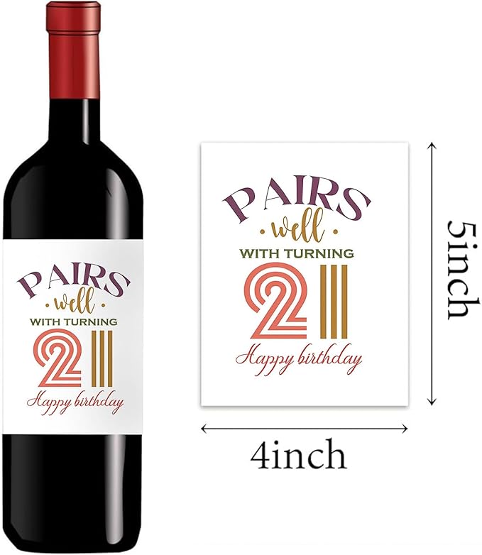 24Pcs 21st Birthday Gifts for Her Him Wine Labels, Happy 21st Birthday Party Decorations for Her Him Wine Bottle Labels, 21 Year Old Birthday Gifts for Her Women Men Wine Bottle Stickers