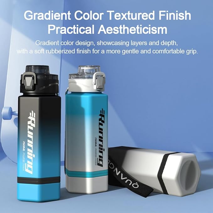 27 oz Hexagon Water Bottle, Wide Mouth Leak Proof Water bottles BPA-free Plastic Water Bottles Hexagonal Shape Water Bottle Reusable Water Bottle With Handle for Travel Fitness(Black&Blue)