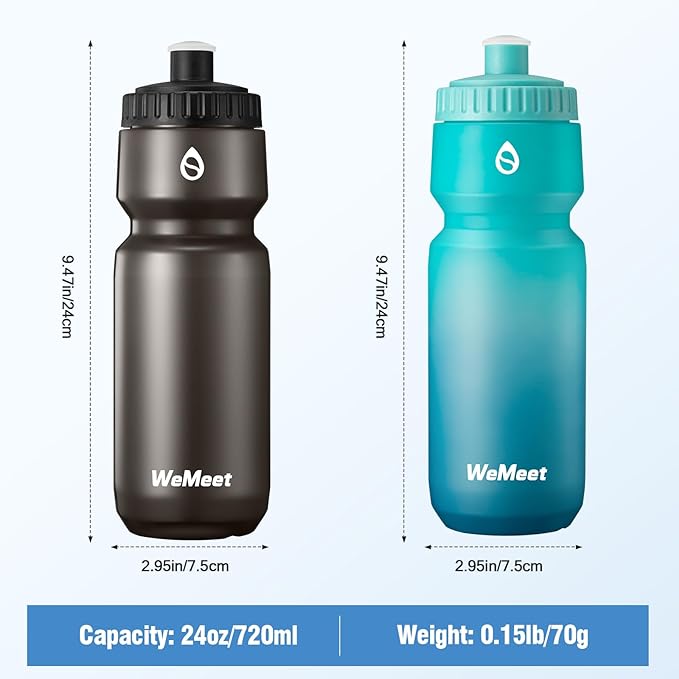 24oz Cycling Sports Bottle, Fits Most Bike Cages, Leak Proof Sport Water Bottle, BPA Free, Mountain Bike Squeeze Bottle with Capacity Scale (Black & Green Blue, 2 Pack)