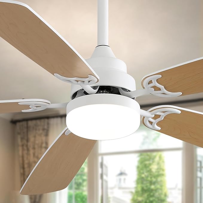NicBex Ceiling Fan 52 Inch Indoor Modern Ceiling Fans with LED Light and Remote Control 6 Wind Speed Ceiling Fan with 5 Blades and Double Finish for Living Room, Bedroom, White