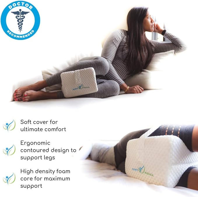 Doctor Developed Knee Pillow for Side Sleepers - Memory Foam Leg Side Sleeper Pillow, Sciatica Pain & Back Pain Relief - Leg Pillow with Strap to Support Spine Alignment - Orthopedic Hip Pillow