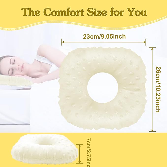Piercing Pillow, Ear Hole Piercing Pillows, O-Shaped Side Sleeping Pillow, Ear Protector Pillow for Ear Pain, Piercing, CNH, Pain Relief Sleeping, Pressure Sore, Minky Dot(Beige Yellow)
