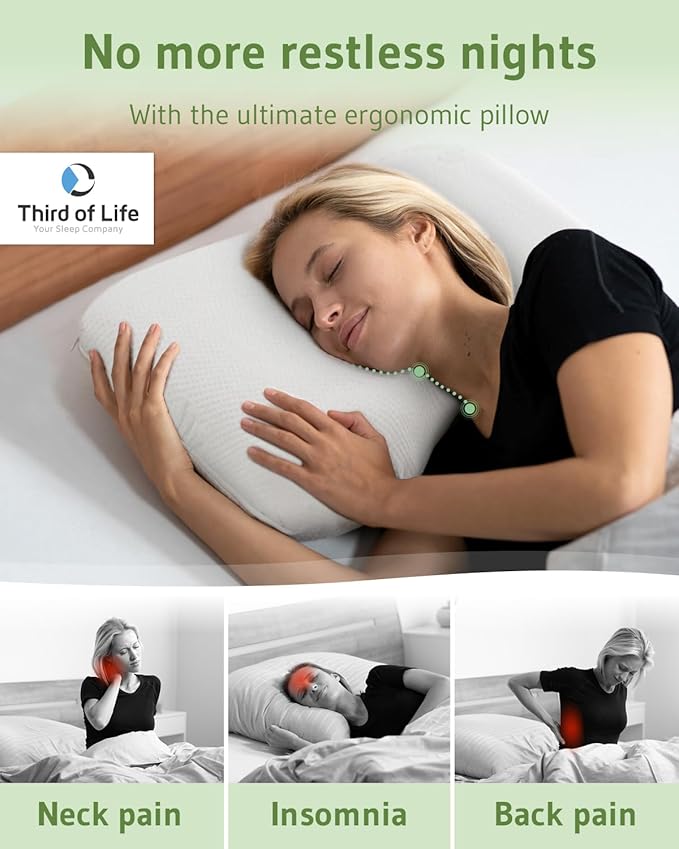 Cervical Pillow NuMOON Aloe Vera | Memory Foam with Bamboo Charcoal | Pillow for Pain Relief | Skin Care Pillowcase | Back and Side Sleepers Pillow | Cervical Pillow Against Shoulder & Neck Pain