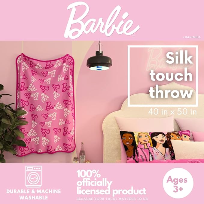 Franco Barbie Kids Bedding Super Soft Cozy Silk Touch Throw, 40 in x 50 in, (Officially Licensed Product)