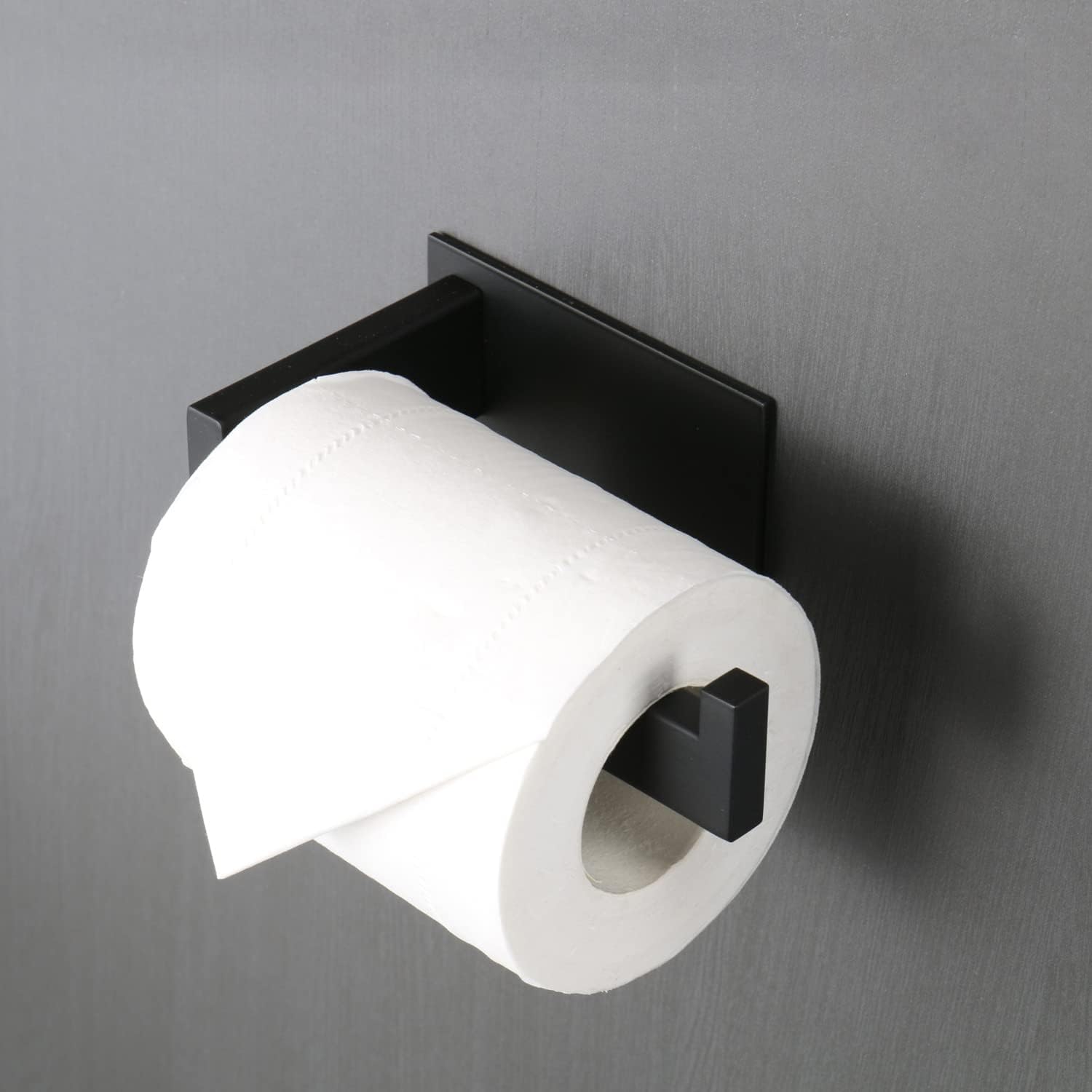 Toilet Paper Holder, Self Adhesive Tissue Holder Stainless Steel Rustproof Paper Roll Holder, No Drilling Easy to Install, Toilet Paper Rack Suitable for Office, Bathroom (Matte Black)