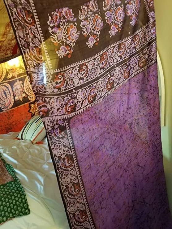 EthinicCraftHub® Bed Canopy King Size Bali HI Made to Order Gypsy Hippy India Sari Saree Curtain Bedroom Decor Bohemian Chic