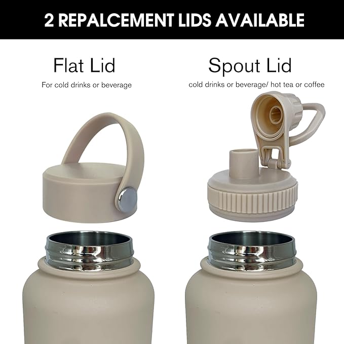 40oz Insulated Water Bottle ，Stainless Steel Sports Water Cup Flask with 2 Lids, Wide Mouth Travel Thermal Mug,Outdoor Sports Bottle（Cream apricot）